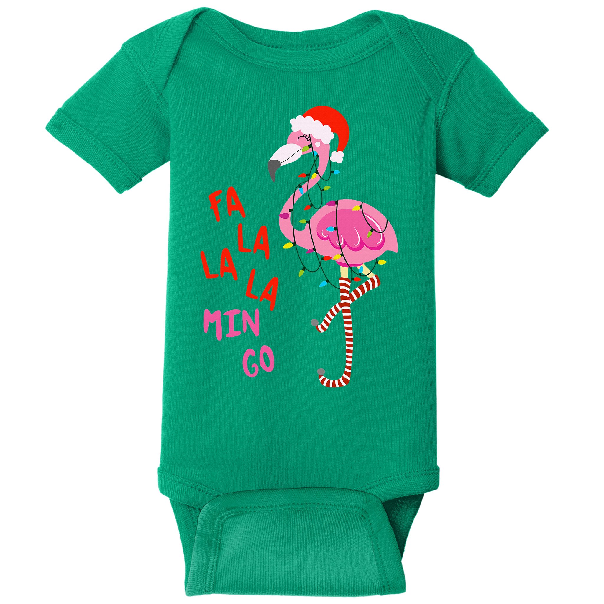 Fa La La Mingo Flamingo Christmas Tropical Xmas Tree Lights Baby Bodysuit