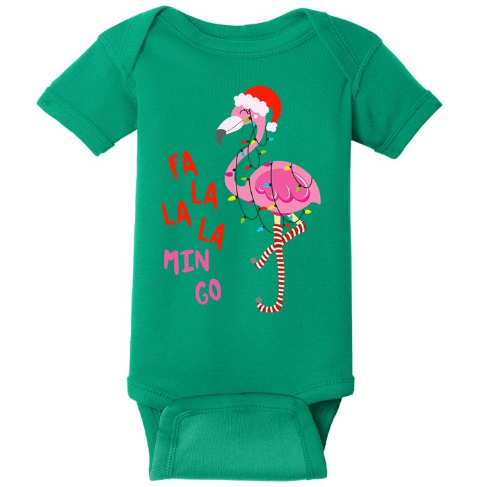 Fa La La Mingo Flamingo Christmas Tropical Xmas Tree Lights Baby Bodysuit