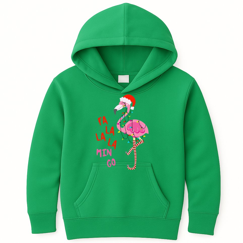 Fa La La Mingo Flamingo Christmas Tropical Xmas Tree Lights Kids Hoodie