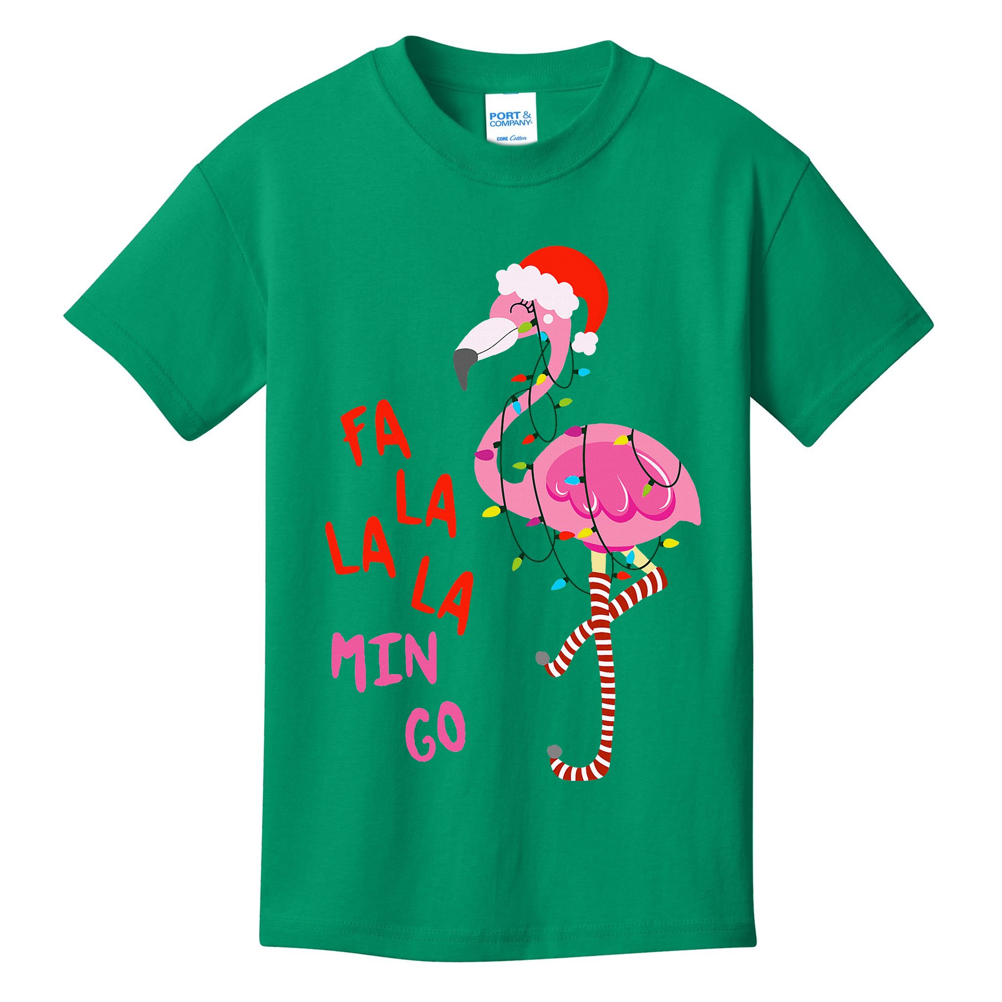 Fa La La Mingo Flamingo Christmas Tropical Xmas Tree Lights Kids T-Shirt