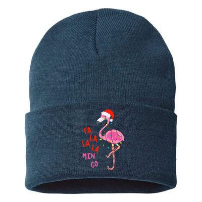 Fa La La Mingo Flamingo Christmas Tropical Xmas Tree Lights Sustainable Knit Beanie