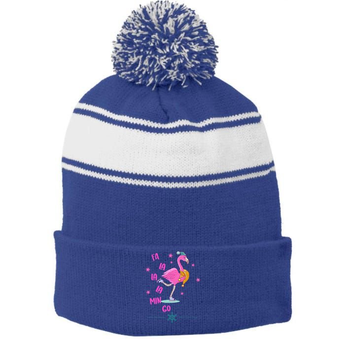 Fa La La Mingo Flamingo Funny Gift Stripe Pom Pom Beanie