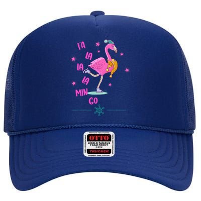 Fa La La Mingo Flamingo Funny Gift High Crown Mesh Back Trucker Hat