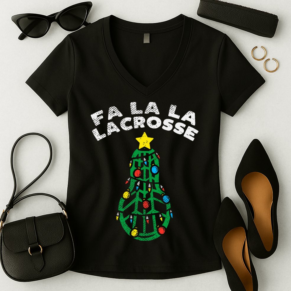 Fa La Lacrosse Christmas Lax Player Goalie Team Women's V-Neck T-Shirt