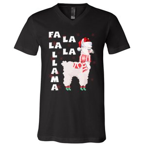 Fa La La Llama Santa Christmas Funny Gift Xmas V-Neck T-Shirt