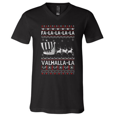 Fa La La Valhalla Viking Ship Ugly Christmas Xmas V-Neck T-Shirt