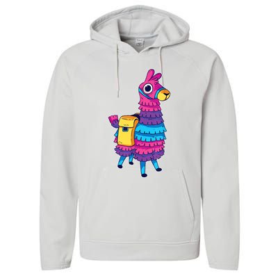 Funny Loot Llama Pinata With Yellow Saddlebag Performance Fleece Hoodie