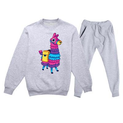 Funny Loot Llama Pinata With Yellow Saddlebag Premium Crewneck Sweatsuit Set