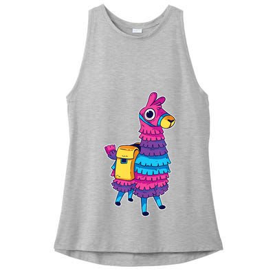 Funny Loot Llama Pinata With Yellow Saddlebag Ladies PosiCharge Tri-Blend Wicking Tank