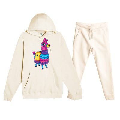 Funny Loot Llama Pinata With Yellow Saddlebag Premium Hooded Sweatsuit Set