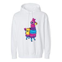 Funny Loot Llama Pinata With Yellow Saddlebag Garment-Dyed Fleece Hoodie