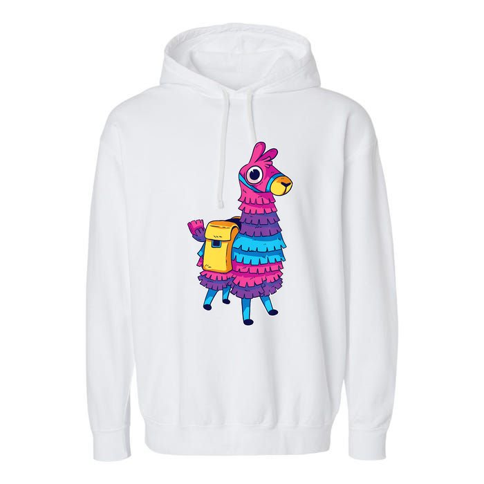 Funny Loot Llama Pinata With Yellow Saddlebag Garment-Dyed Fleece Hoodie