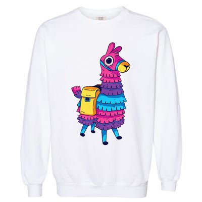 Funny Loot Llama Pinata With Yellow Saddlebag Garment-Dyed Sweatshirt