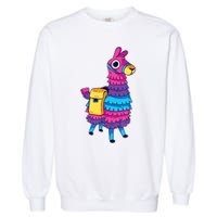 Funny Loot Llama Pinata With Yellow Saddlebag Garment-Dyed Sweatshirt