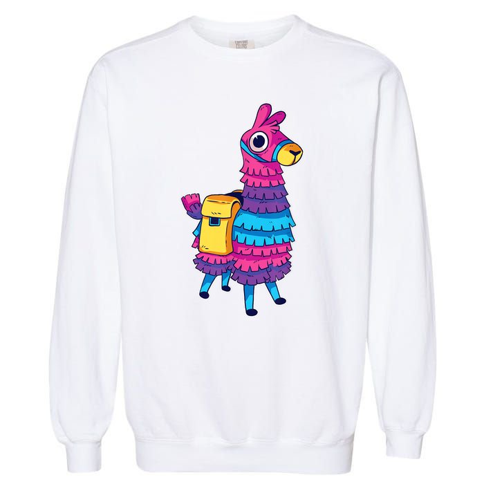 Funny Loot Llama Pinata With Yellow Saddlebag Garment-Dyed Sweatshirt