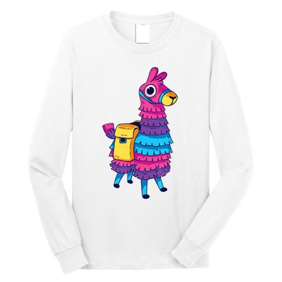 Funny Loot Llama Pinata With Yellow Saddlebag Long Sleeve Shirt