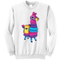 Funny Loot Llama Pinata With Yellow Saddlebag Sweatshirt