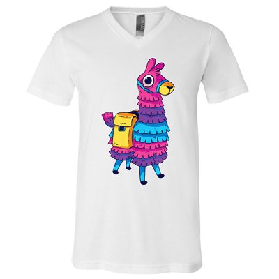 Funny Loot Llama Pinata With Yellow Saddlebag V-Neck T-Shirt