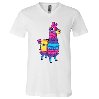 Funny Loot Llama Pinata With Yellow Saddlebag V-Neck T-Shirt