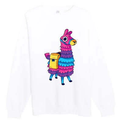 Funny Loot Llama Pinata With Yellow Saddlebag Premium Crewneck Sweatshirt