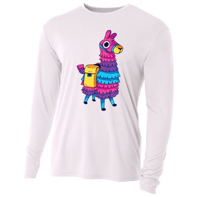 Funny Loot Llama Pinata With Yellow Saddlebag Cooling Performance Long Sleeve Crew