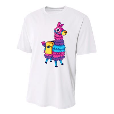 Funny Loot Llama Pinata With Yellow Saddlebag Performance Sprint T-Shirt