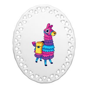 Funny Loot Llama Pinata With Yellow Saddlebag Ceramic Oval Ornament