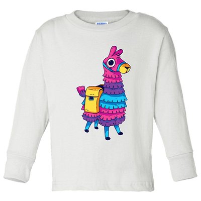 Funny Loot Llama Pinata With Yellow Saddlebag Toddler Long Sleeve Shirt