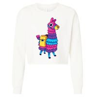 Funny Loot Llama Pinata With Yellow Saddlebag Cropped Pullover Crew