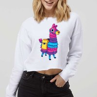 Funny Loot Llama Pinata With Yellow Saddlebag Cropped Pullover Crew