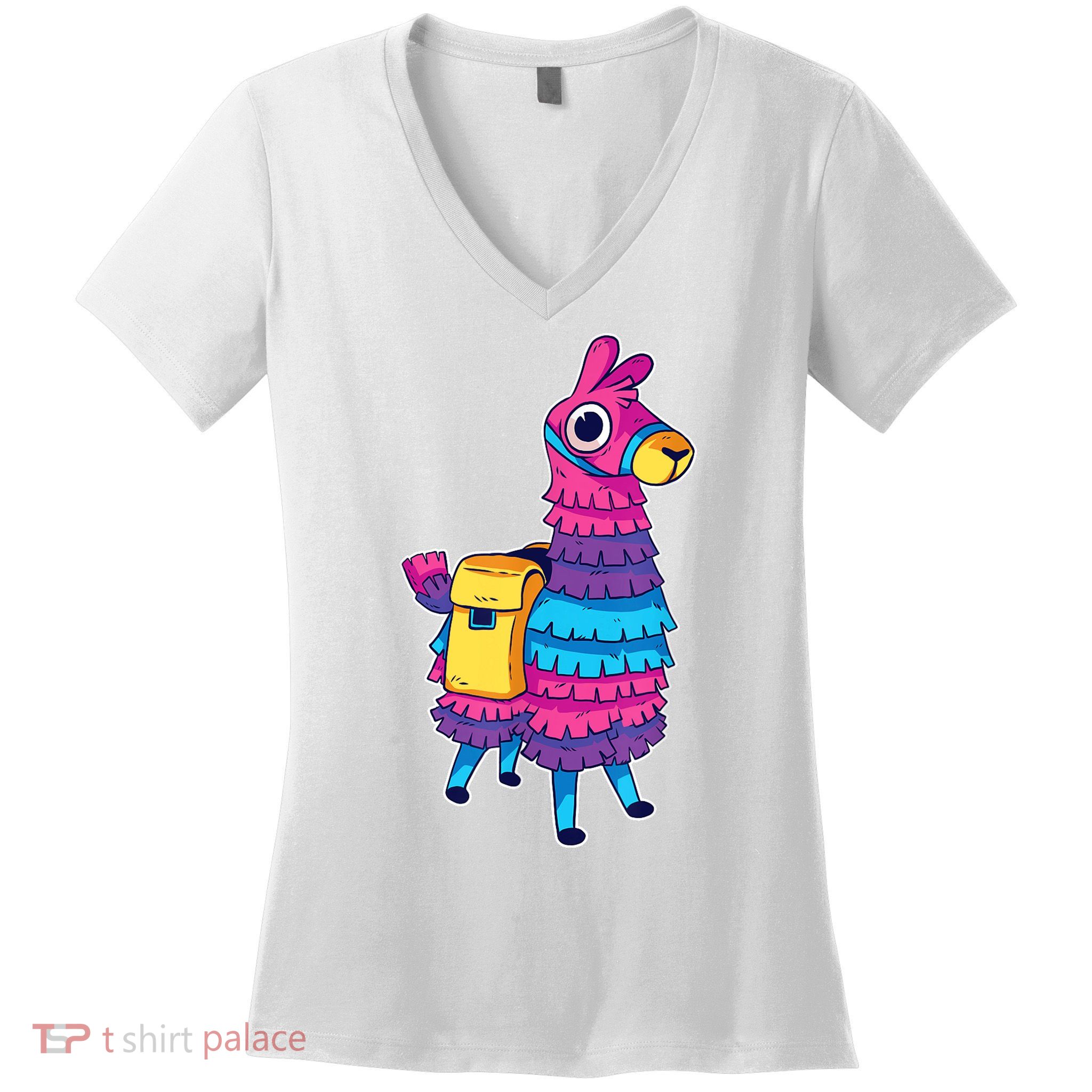 Funny Loot Llama Pinata With Yellow Saddlebag Women's V-Neck T-Shirt