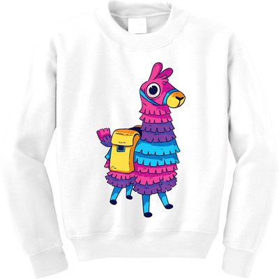 Funny Loot Llama Pinata With Yellow Saddlebag Kids Sweatshirt