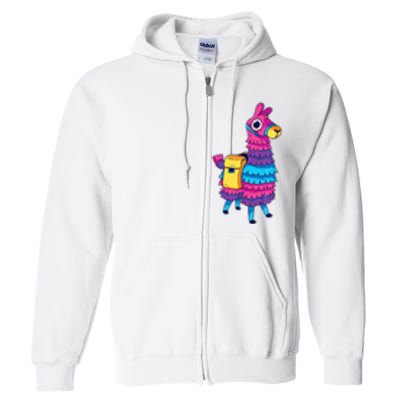 Funny Loot Llama Pinata With Yellow Saddlebag Full Zip Hoodie