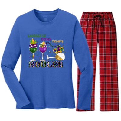 Funny Laissez Les Bons Temps Rouler Mardi Gras Women's Long Sleeve Flannel Pajama Set 