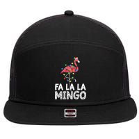 Fa La La Mingo Flamingo Christmas Tree Lights Tropical Xmas 7 Panel Mesh Trucker Snapback Hat