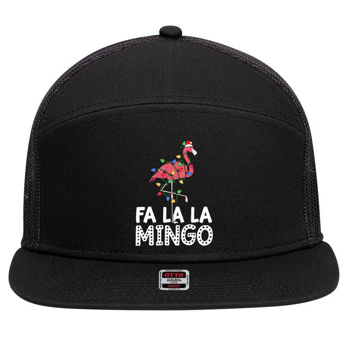 Fa La La Mingo Flamingo Christmas Tree Lights Tropical Xmas 7 Panel Mesh Trucker Snapback Hat