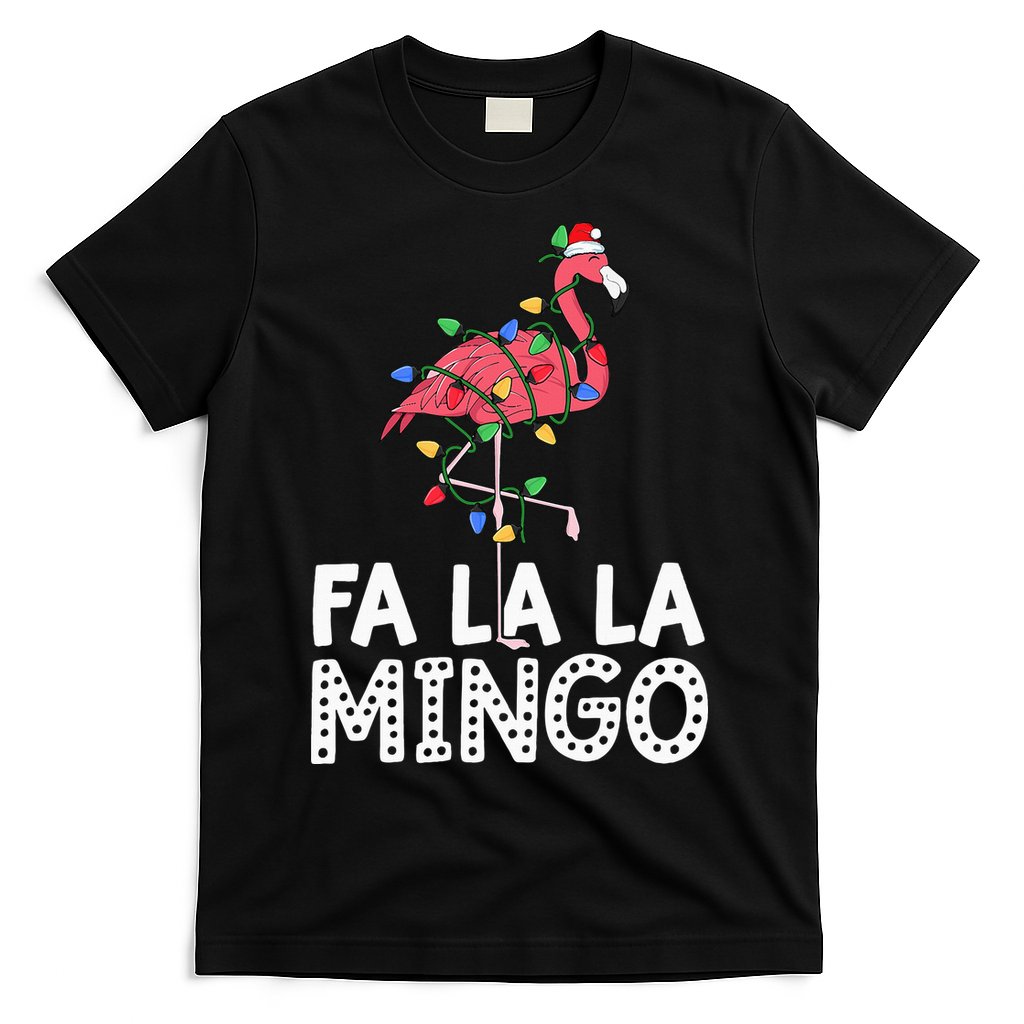 Fa La La Mingo Flamingo Christmas Tree Lights Tropical Xmas T-Shirt