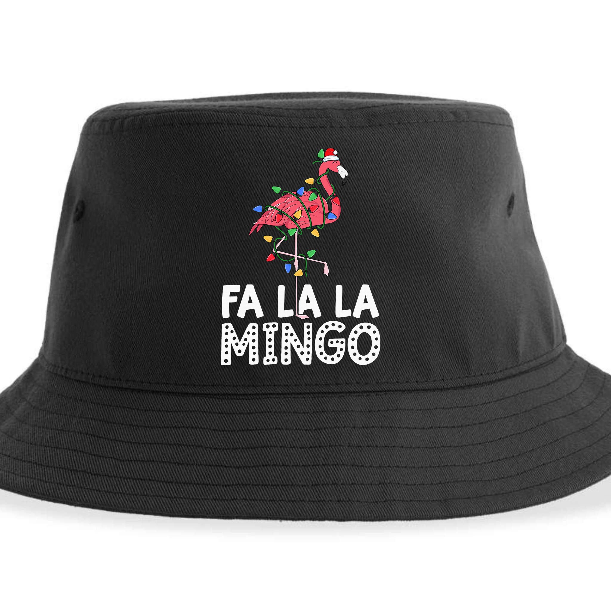 Fa La La Mingo Flamingo Christmas Tree Lights Tropical Xmas Sustainable Bucket Hat
