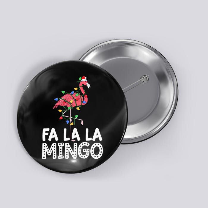 Fa La La Mingo Flamingo Christmas Tree Lights Tropical Xmas Button