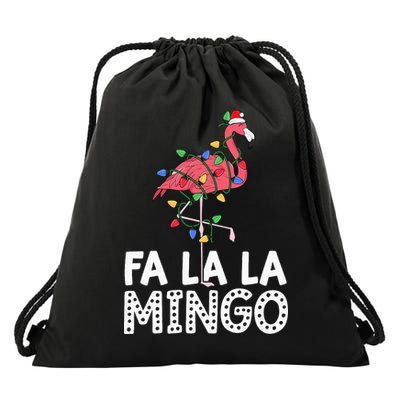 Fa La La Mingo Flamingo Christmas Tree Lights Tropical Xmas Drawstring Bag