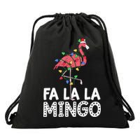 Fa La La Mingo Flamingo Christmas Tree Lights Tropical Xmas Drawstring Bag