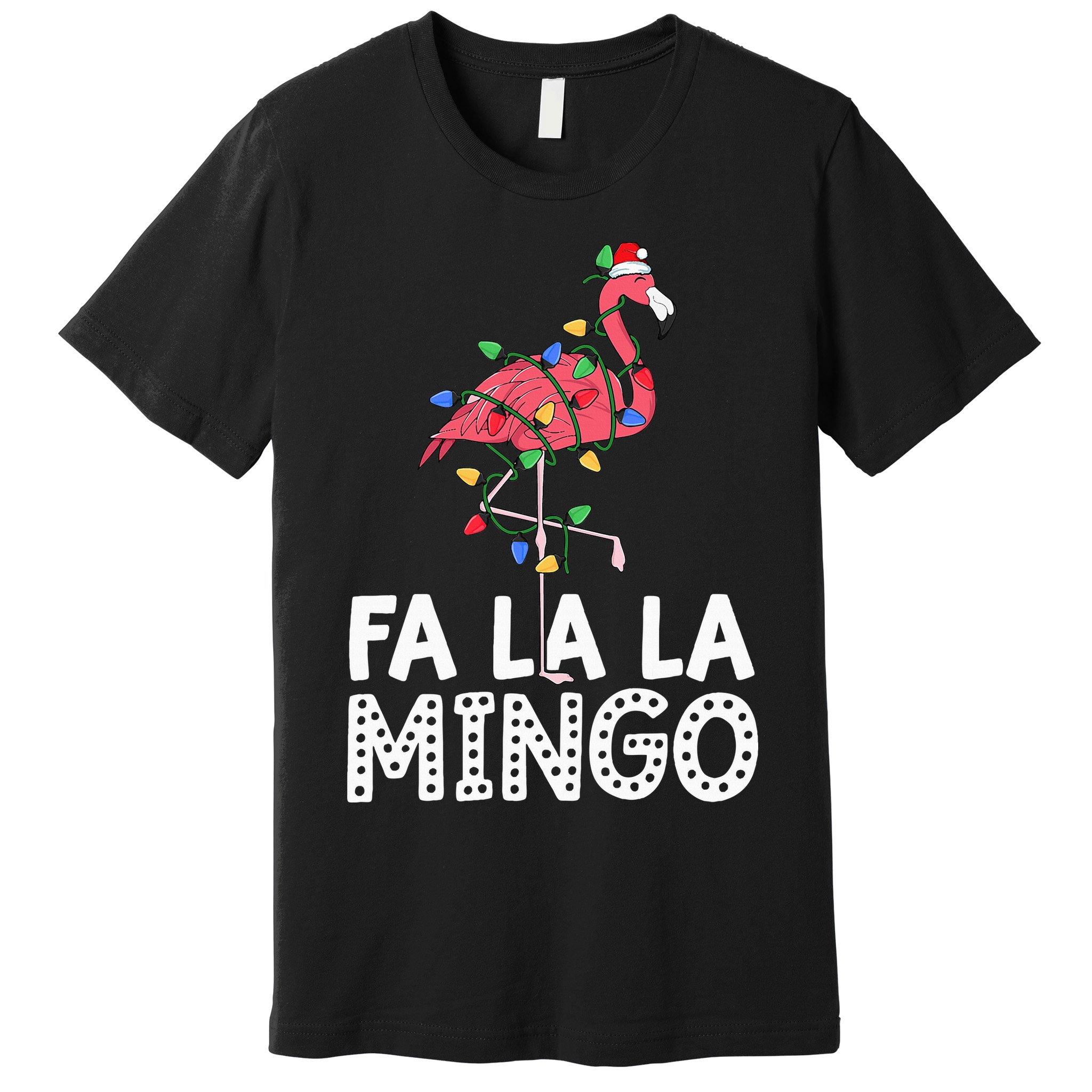 Fa La La Mingo Flamingo Christmas Tree Lights Tropical Xmas Premium T-Shirt