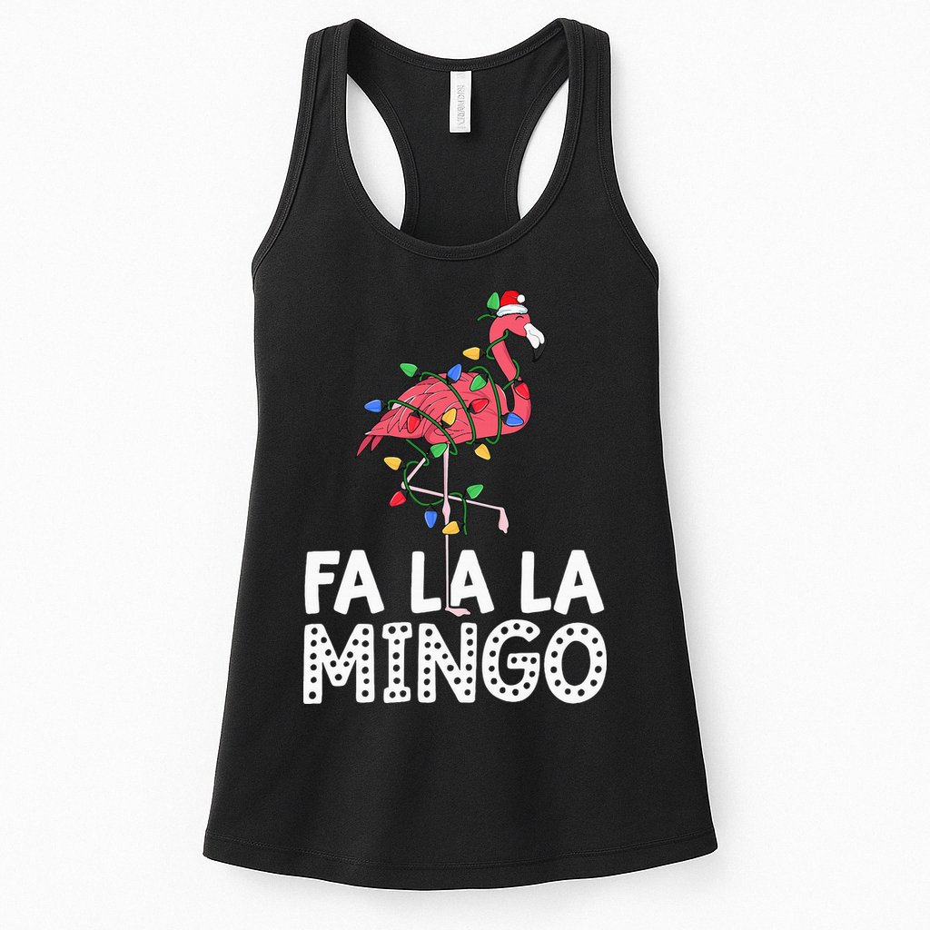 Fa La La Mingo Flamingo Christmas Tree Lights Tropical Xmas Womens Tank Top