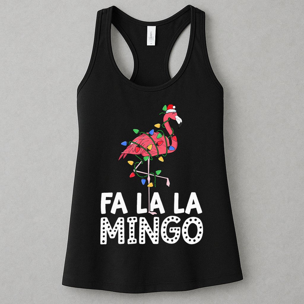 Fa La La Mingo Flamingo Christmas Tree Lights Tropical Xmas Womens Tank Top
