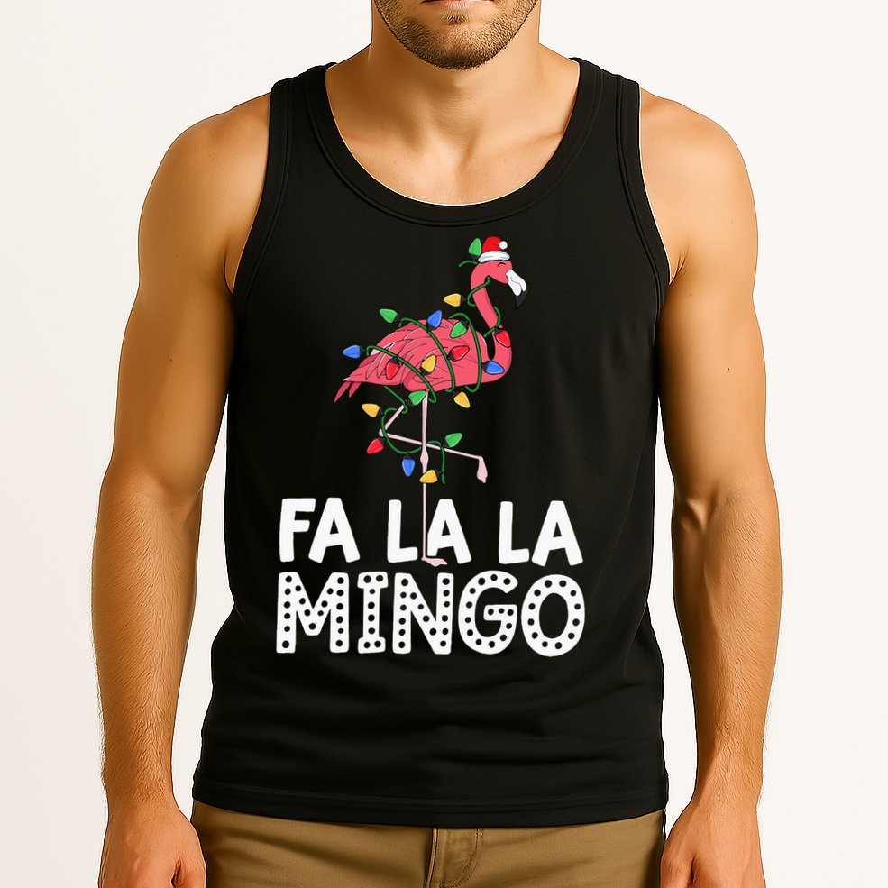 Fa La La Mingo Flamingo Christmas Tree Lights Tropical Xmas Tank Top