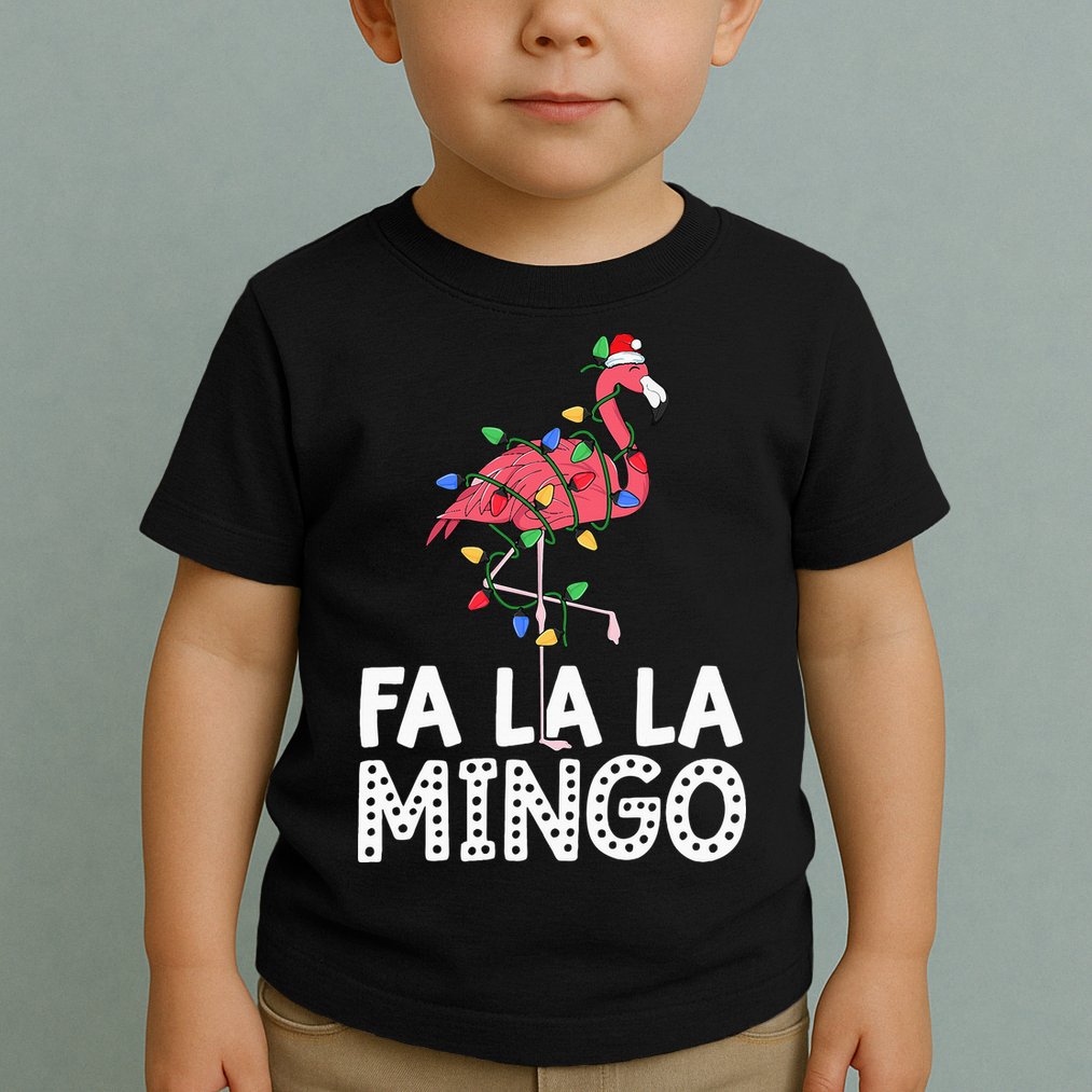 Fa La La Mingo Flamingo Christmas Tree Lights Tropical Xmas Toddler T-Shirt