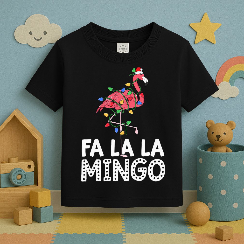 Fa La La Mingo Flamingo Christmas Tree Lights Tropical Xmas Toddler T-Shirt