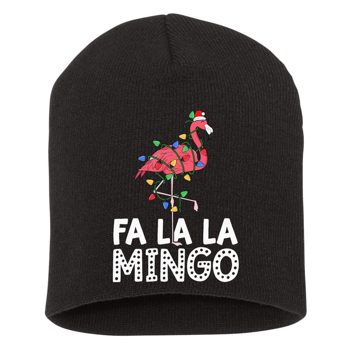 Fa La La Mingo Flamingo Christmas Tree Lights Tropical Xmas Short Acrylic Beanie