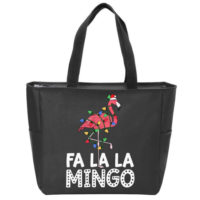 Fa La La Mingo Flamingo Christmas Tree Lights Tropical Xmas Zip Tote Bag