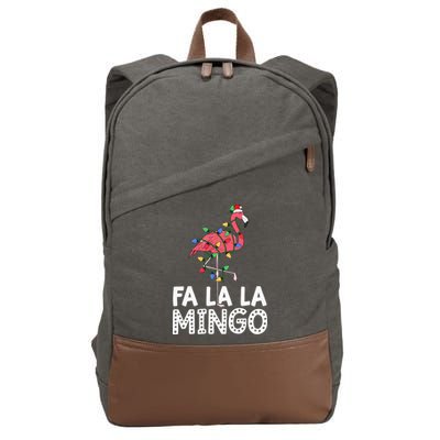 Fa La La Mingo Flamingo Christmas Tree Lights Tropical Xmas Cotton Canvas Backpack
